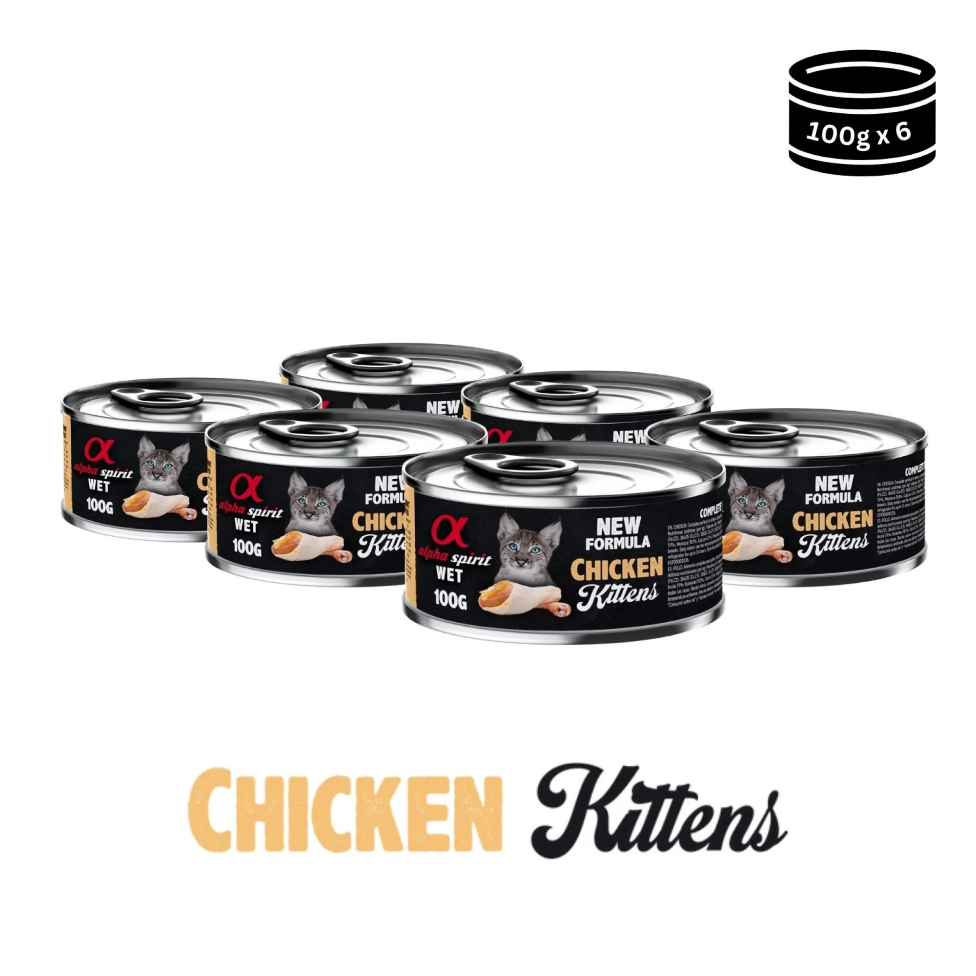 Alpha Spirit Wet Food for Kittens Chicken, 6 x 100 g cans
