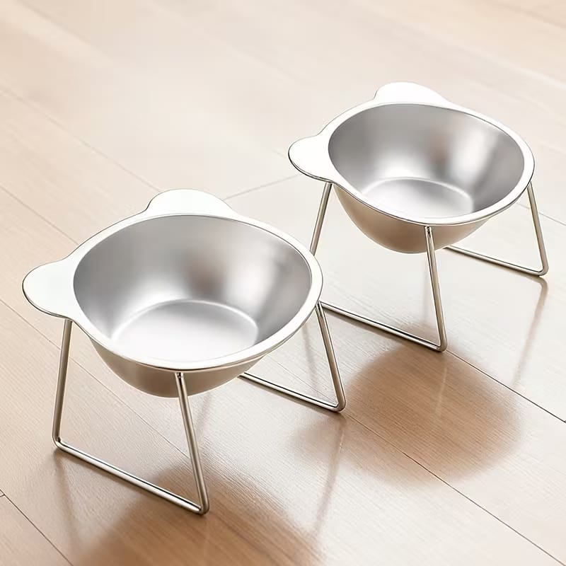 Heavy-Duty Stainless Steel Cat Feeding ( 2 Bowl + 2 Bracket   )
